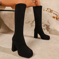 Sarah Express Women's Chunky Heel Square Toe Boots Black