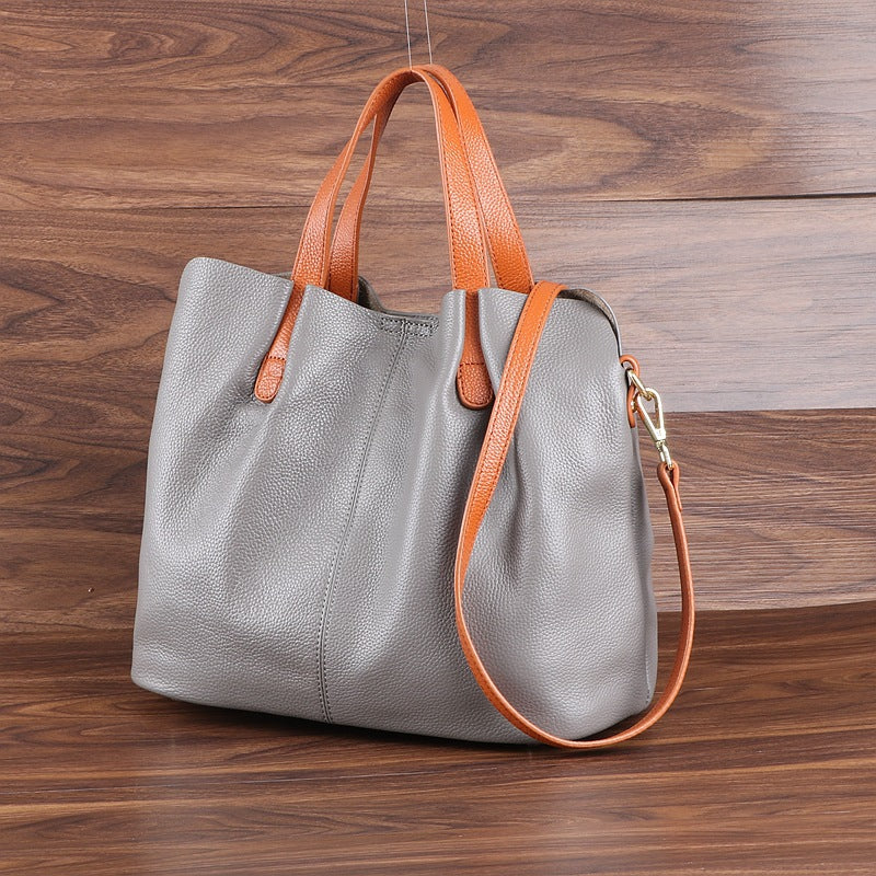 Sarah Express Casual Soft Leather Shoulder Tote Bag Grey