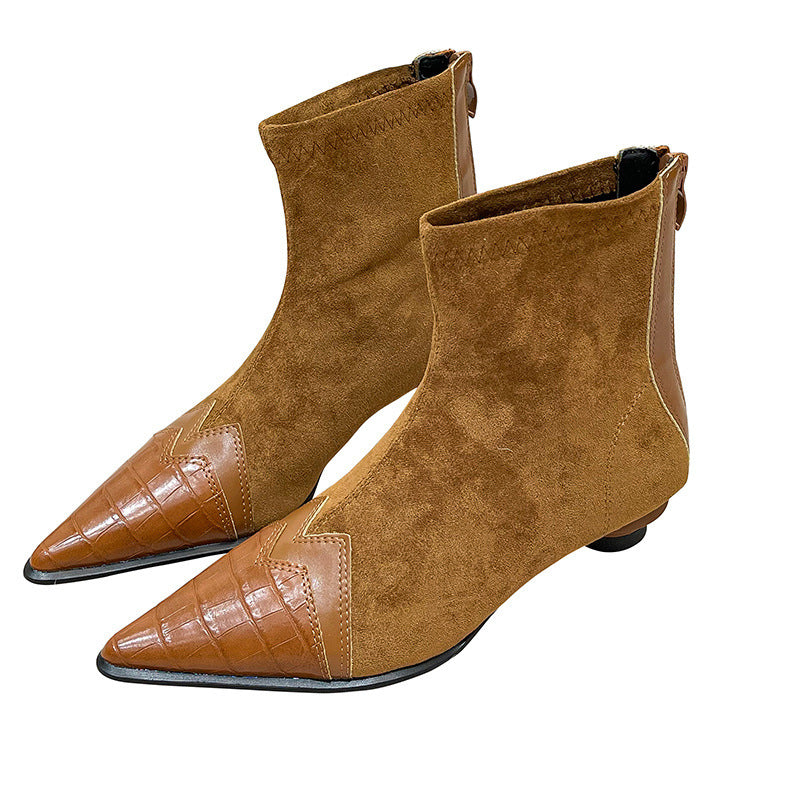 Sarah Express Retro Patchwork Pointed Kitten Heel Boots