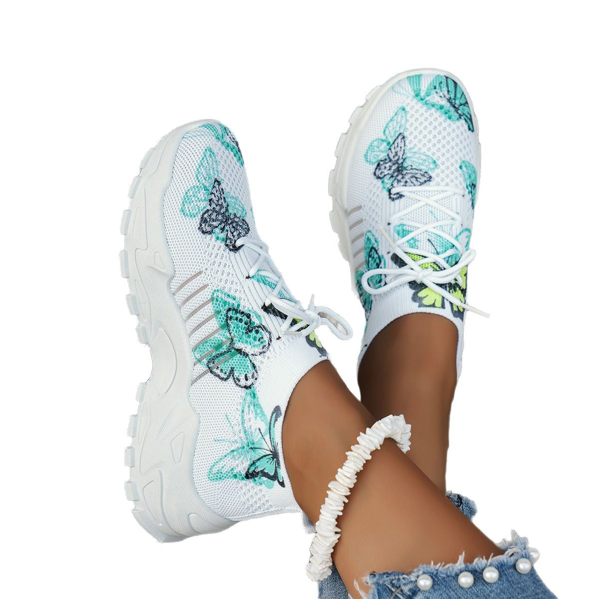 Butterfly Print Mesh Sneakers Women's Flat Heel Casual Shoes Fashion Running Jogging Walking Sports Shoes – product detail alternate view 5