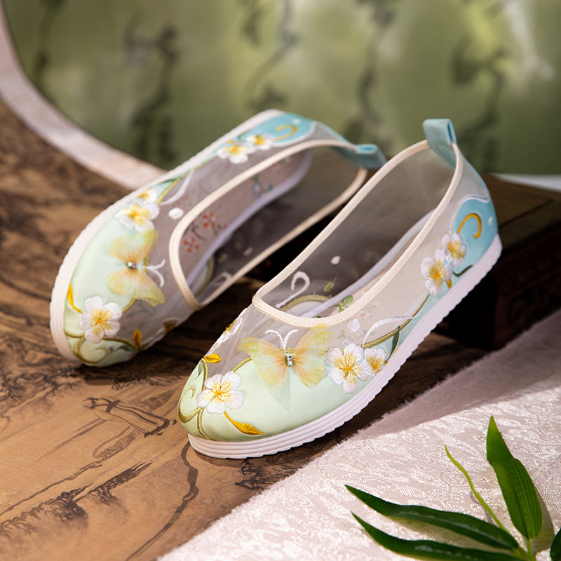 Sarah Express Embroidered Butterfly Mesh Round-Toe Flats