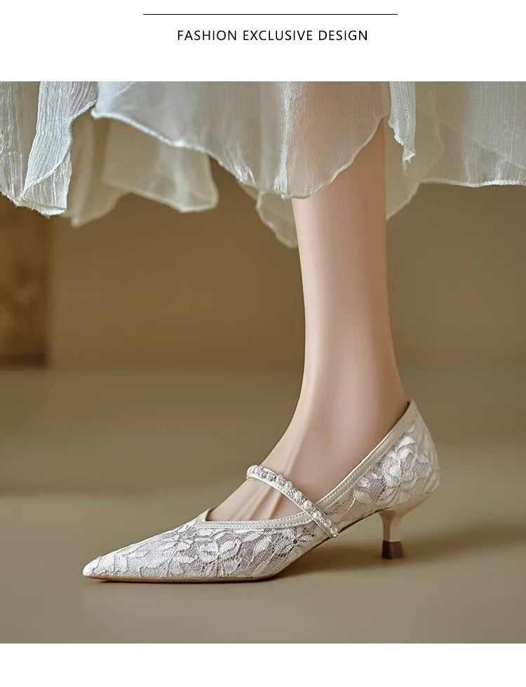 Sarah Express Beige Sequin Mesh Mary Jane Heels
