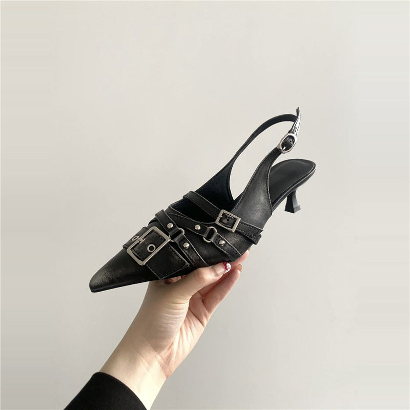 Sarah Express Retro Pointed Toe Ankle Strap Heels