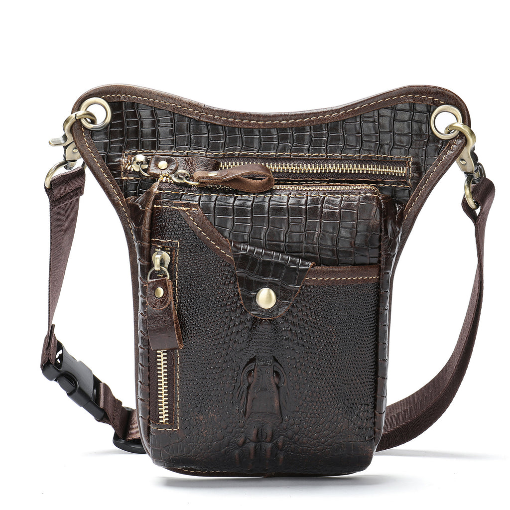 Sarah Express Retro Leather Satchel Drop Leg Bag Coffee crocodile pattern