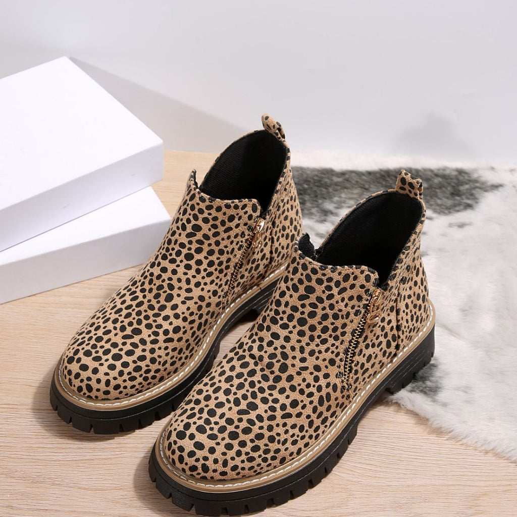 Sarah Express Leopard Print Pointed Toe Ankle Boots