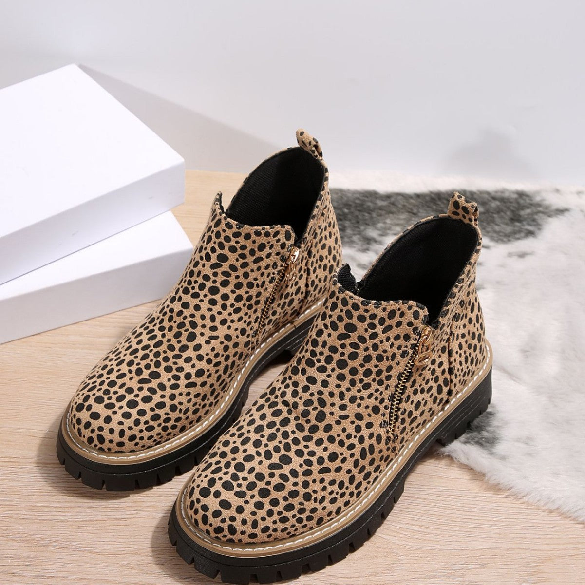 Sarah Express Leopard Print Pointed Toe Ankle Boots