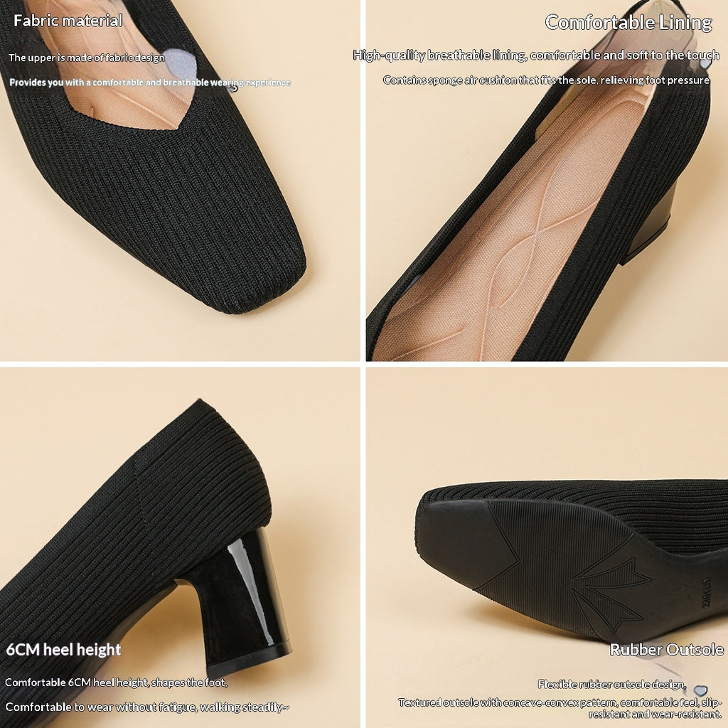 Sarah Express Square Toe Chunky Heel Flyknit Pumps