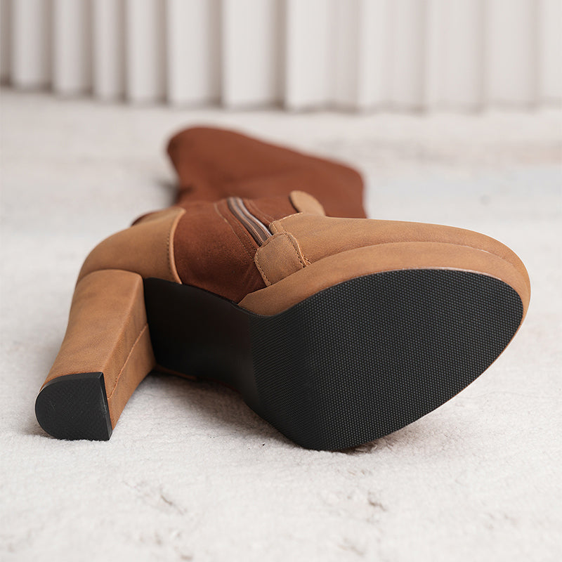 Sarah Express Suede Over-the-Knee Square Heel Boots