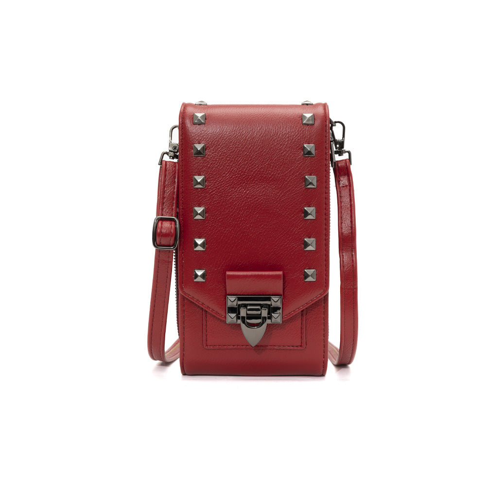 Sarah Express Rivet Design Vertical Square Crossbody Bag Red