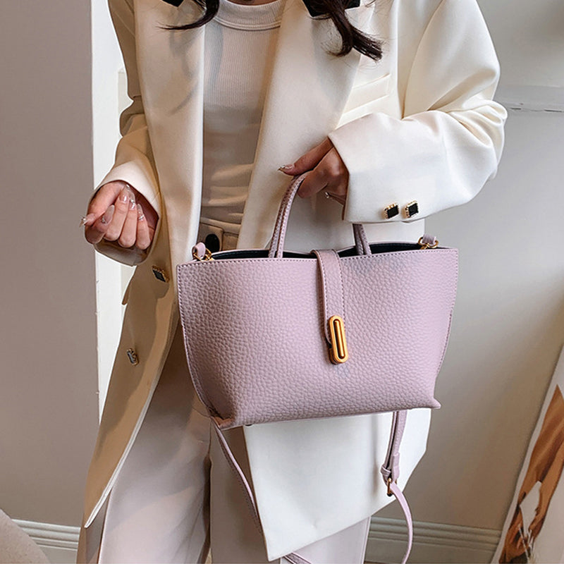 Sarah Express Litchi Pattern Structured Shoulder Bucket Bag