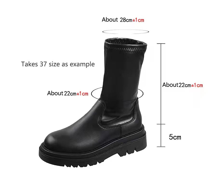 Sarah Express Chunky Heel Knee High Winter Boots Short Boots