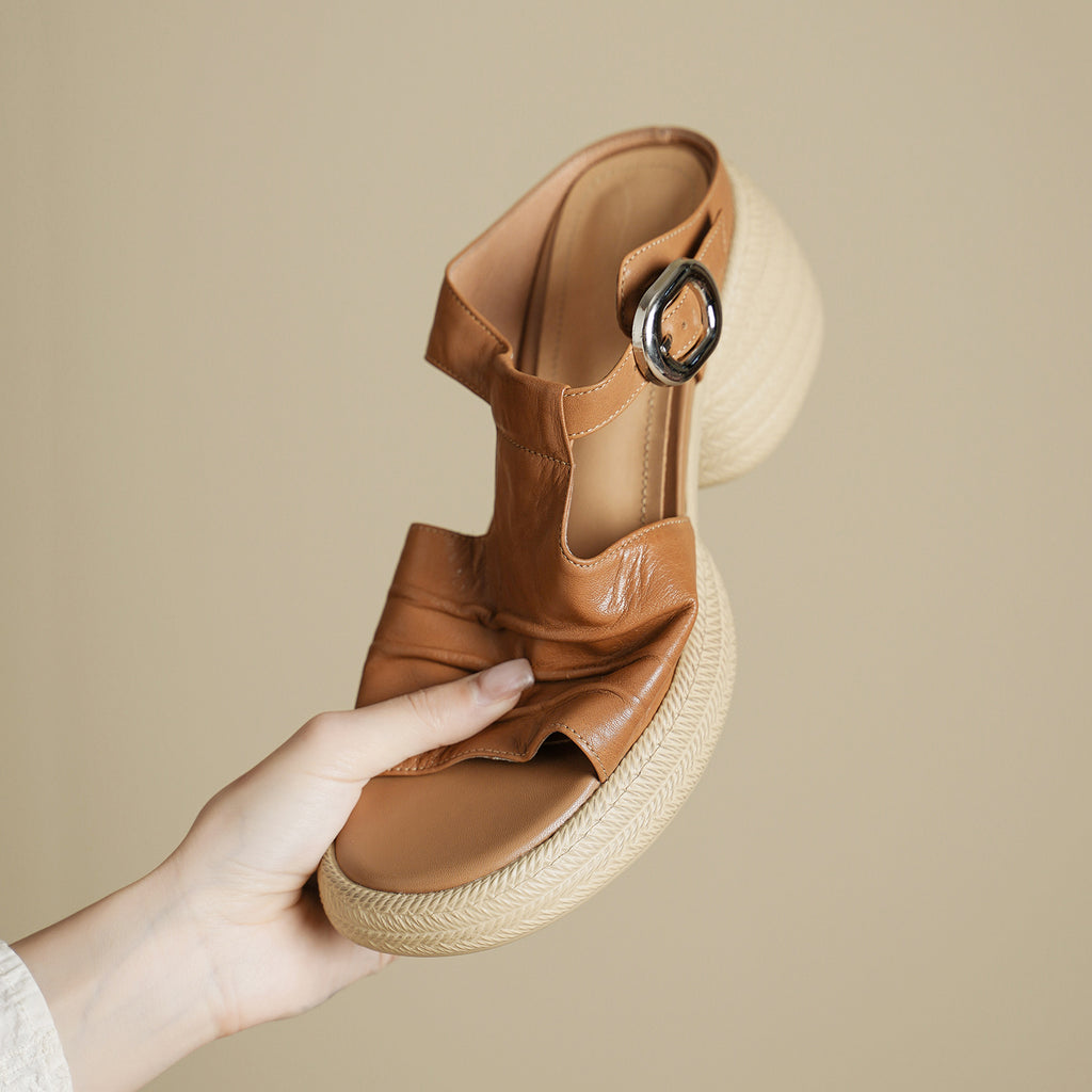 Sarah Express Ruched T-Strap Platform Mule Sandals