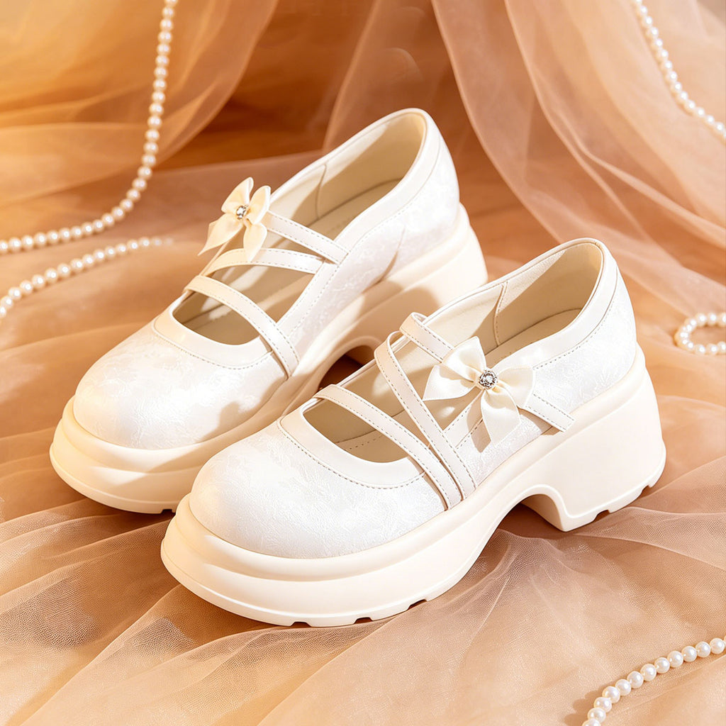 Sarah Express Bow Platform Mary Jane Pumps White