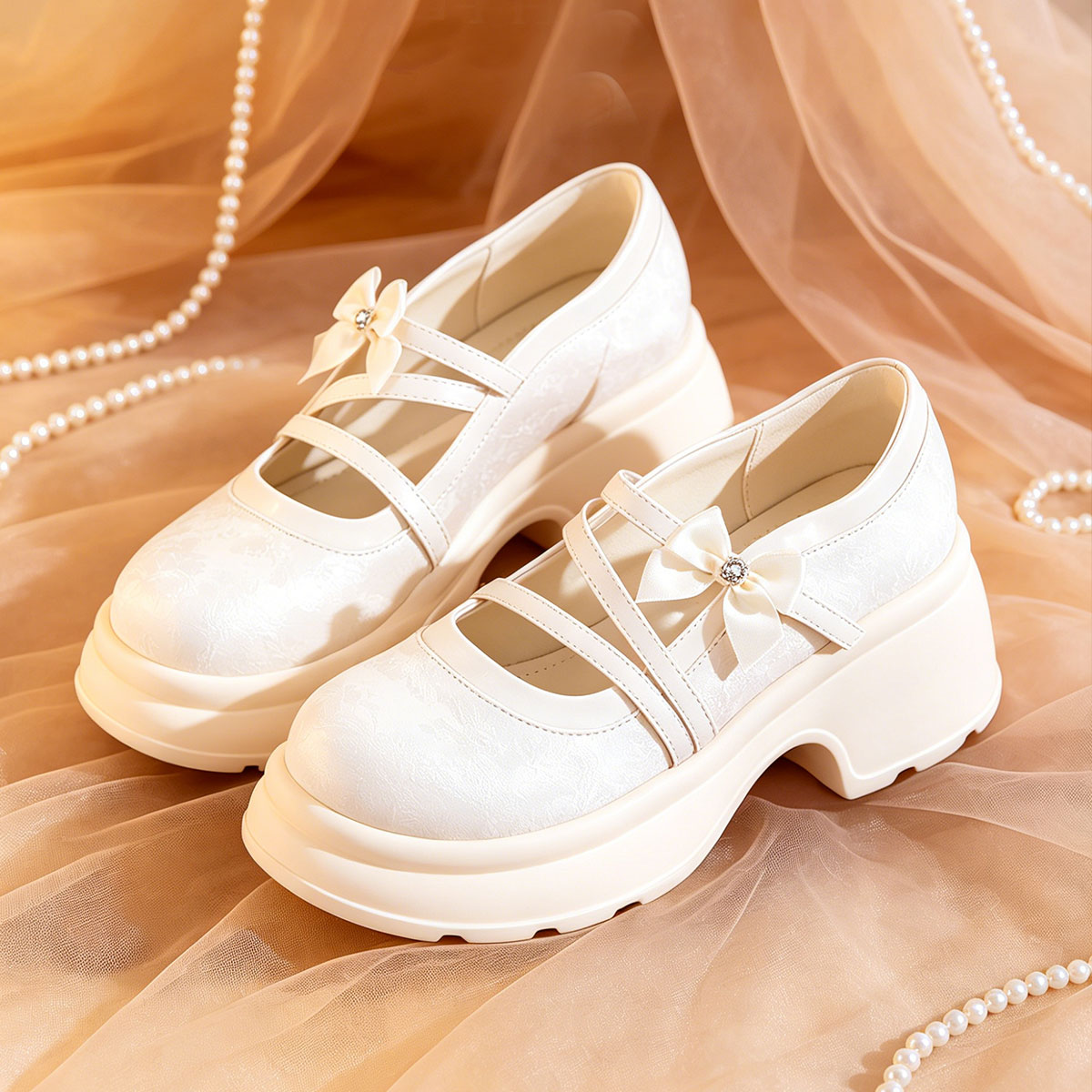 Sarah Express Bow Platform Mary Jane Pumps White