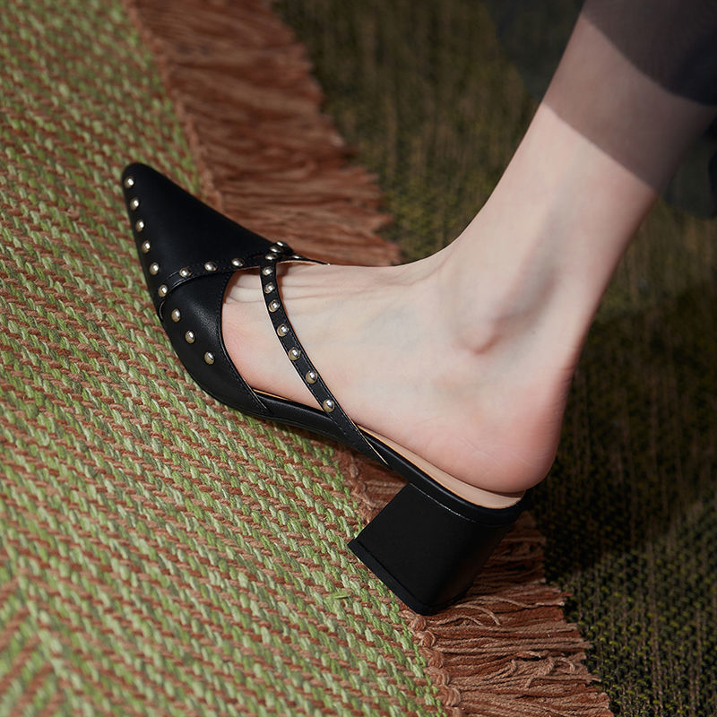 Sarah Express Studded Pointed Toe Chunky Block Heels