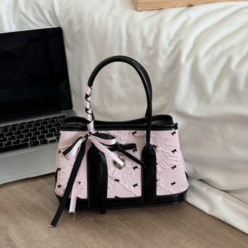Sarah Express Structured Pink Bucket Handbag with Ribbon Pink