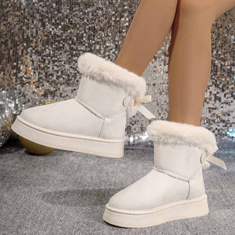 Sarah Express Fleece-Lined Suede High-Shaft Winter Boots Beige