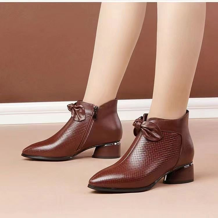 Sarah Express Pointed Toe Chunky Heel Ankle Boots