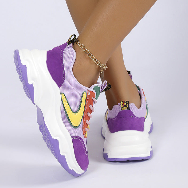 Sarah Express Mixed Color Lace Up Platform Sneakers