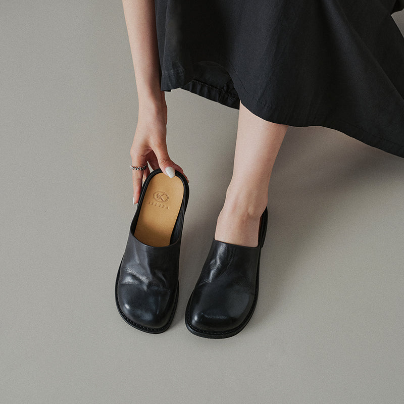 Sarah Express Washed Cowhide Leather Mule Slides