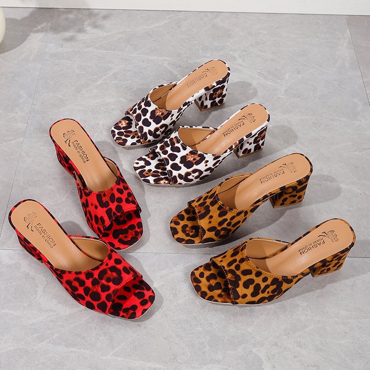 Sarah Express Leopard Print Square Toe Block Sandals
