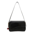 Sarah Express Minimalist PU Leather Square Shoulder Bag Black Ribbon Pendant