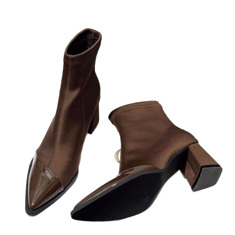 Sarah Express Pointed Toe Chunky Heel Ankle Boots