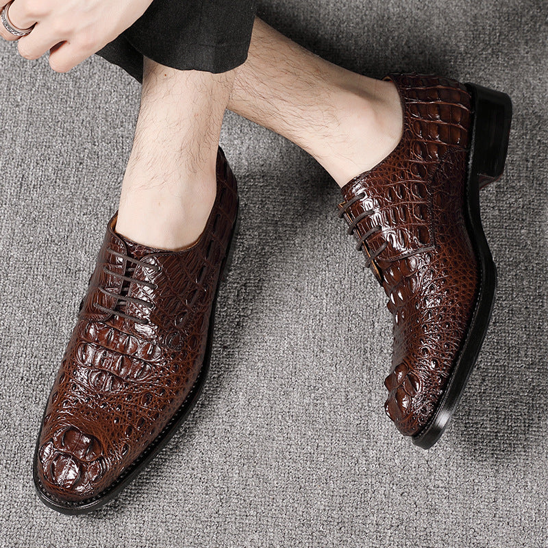 Sarah Express Men's Crocodile Pattern Leather Dress Shoes
