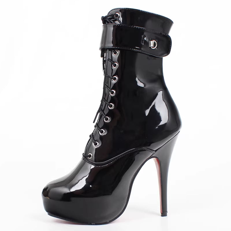 Sarah Express Lockable Lace-Up Platform Stiletto Heels Black
