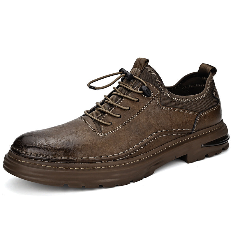 Sarah Express Casual Leather Loafers with Toggle Lacing Khaki