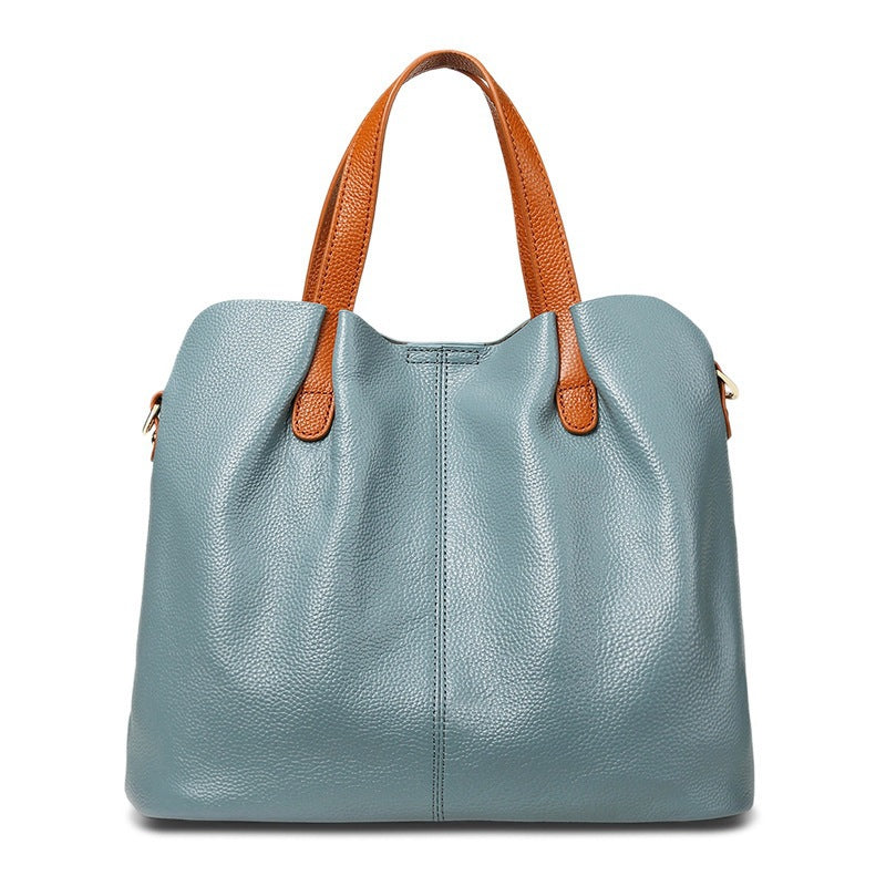 Sarah Express Casual Soft Leather Shoulder Tote Bag Light Blue