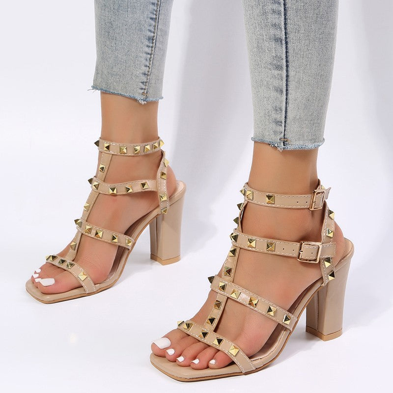 Sarah Express Studded Square-Toe Buckle Strap Gladiator Sandals