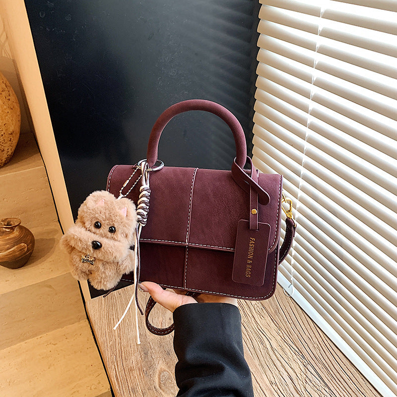 Sarah Express Matte Square Crossbody Bag with Pendant Wine Red