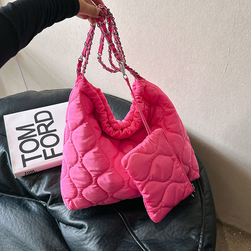 Sarah Express Quilted Shoulder Bag With Matching Pouch Rose Red
