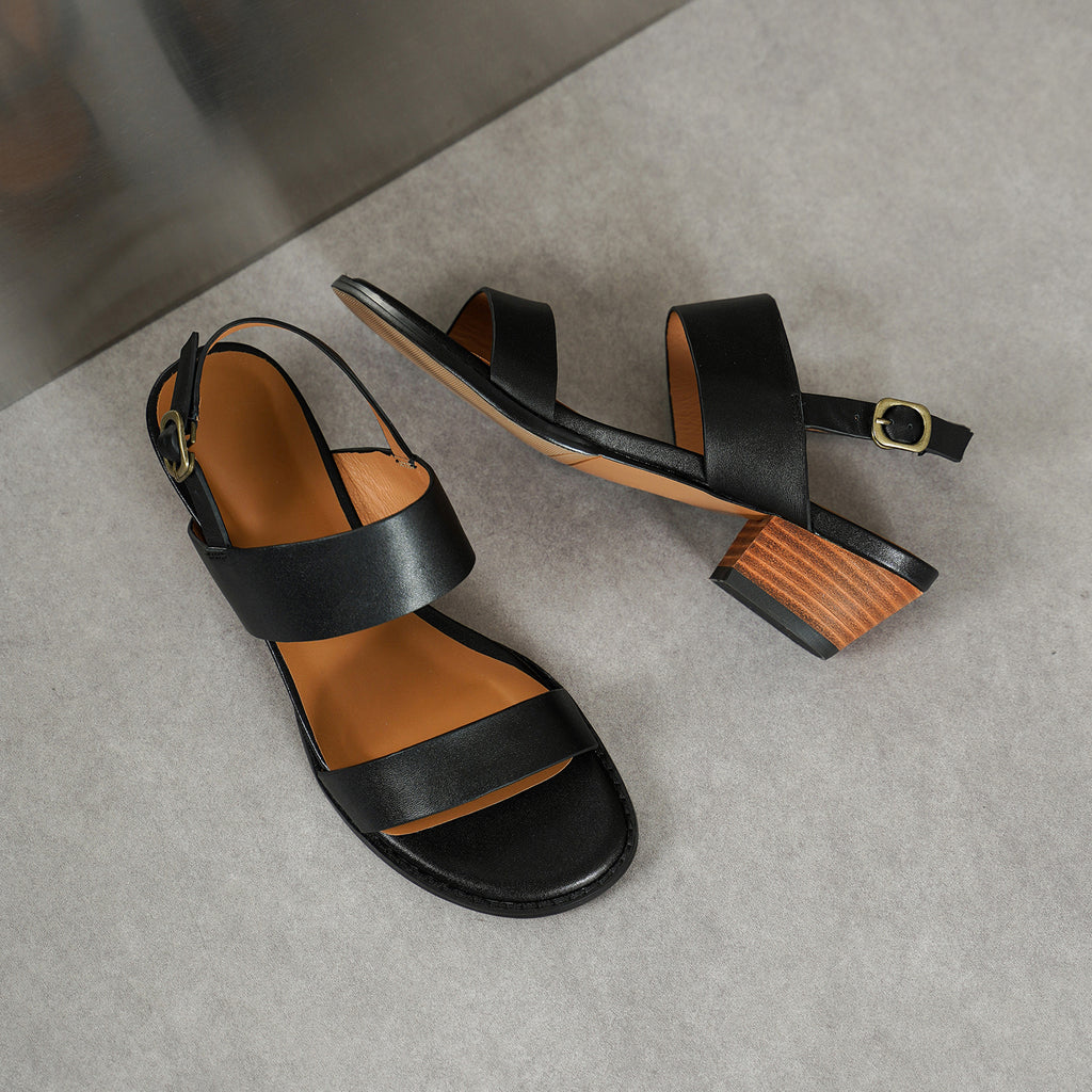 Sarah Express Handmade Full-Grain Leather Block Heel Sandals