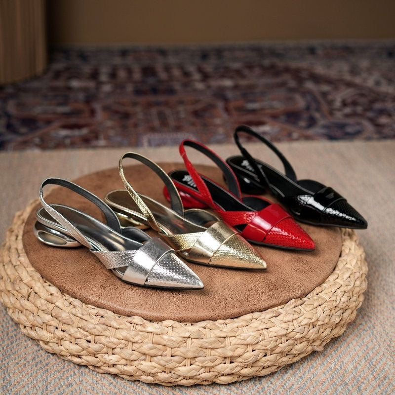 Sarah Express Patent Leather Cutout Pointed Toe Sandals