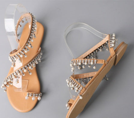 Beaded Pearl Roman Flat Sandals – product detail alternate view 8