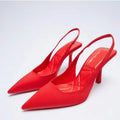 Sarah Express Pointed Toe Slingback Stiletto Pumps Red