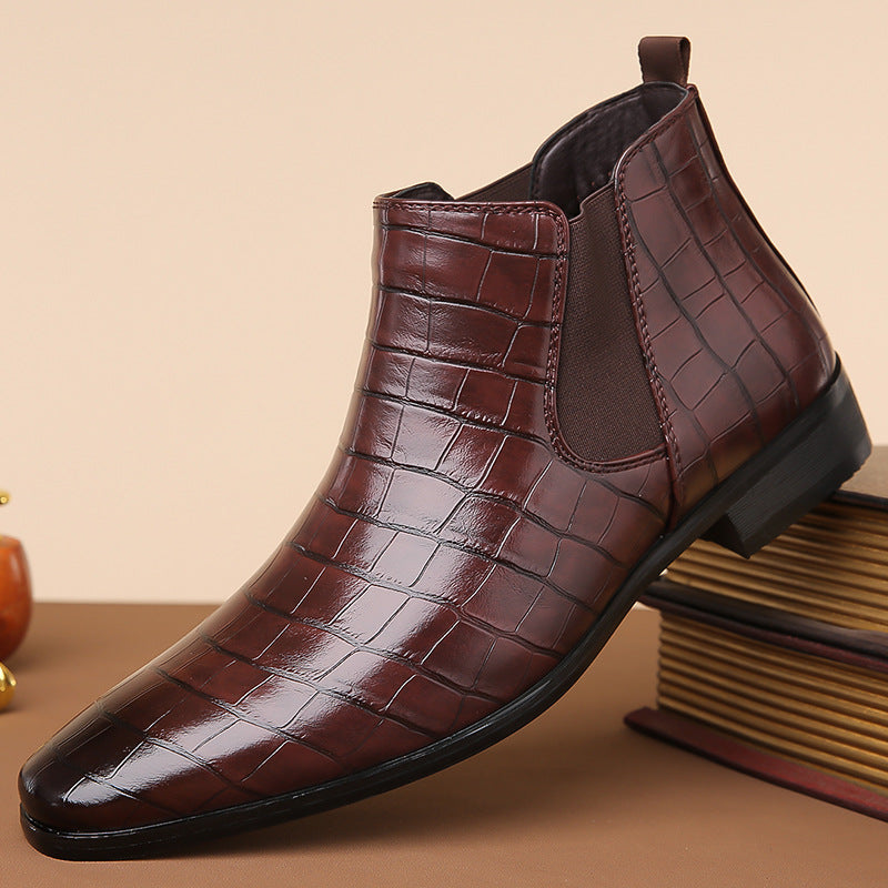 Sarah Express Men's Glossy Crocodile Pattern Chelsea Boots