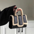 Sarah Express Lamb Wool Trim Structured Crossbody Bag Black Bag With Shoulder Strap