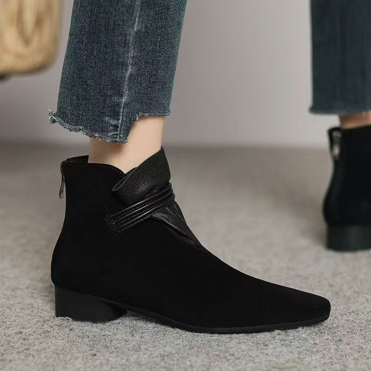 Sarah Express Retro Suede Chunky Heel Ankle Boots