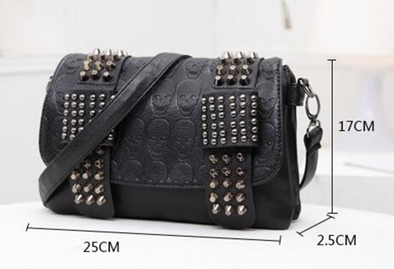 Sarah Express Skull Rivet Vintage Style Messenger Bag