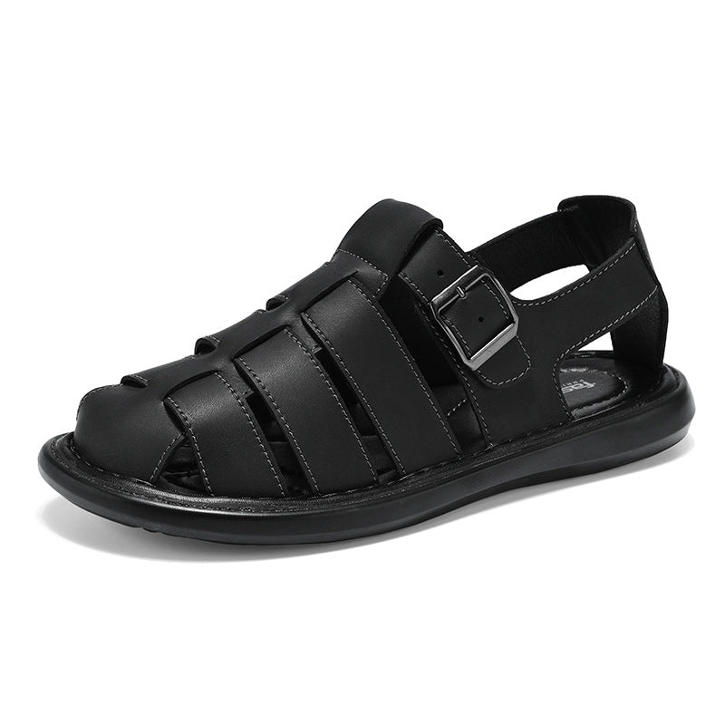 Sarah Express Men's Hand-Woven Closed-Toe Roman Sandals Black