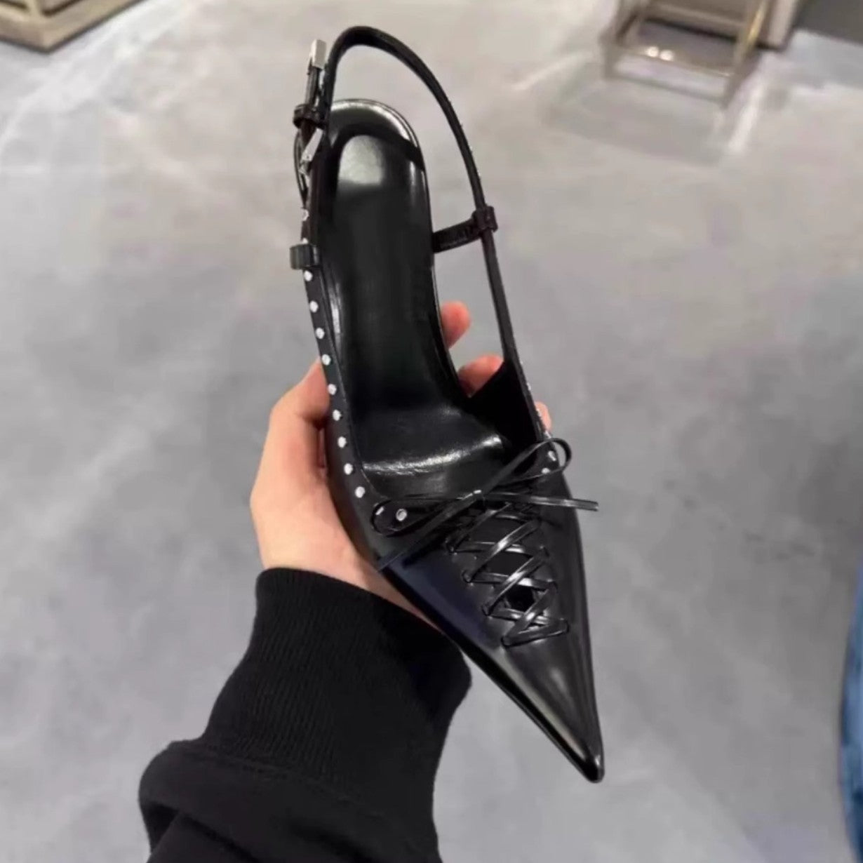 Sarah Express Pointed-Toe Stiletto Heels with Rivet Detail