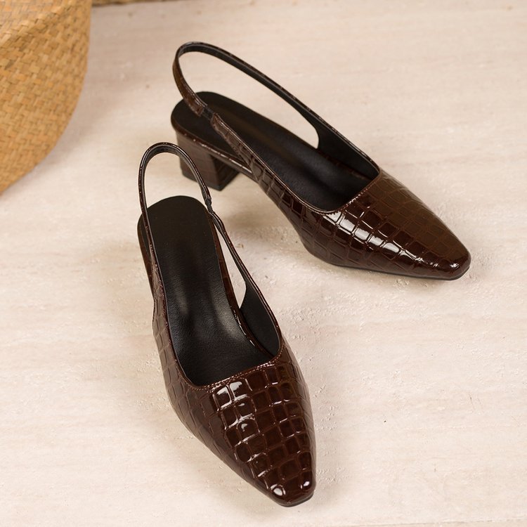 Sarah Express Retro Almond Toe Chunky Heel Pumps