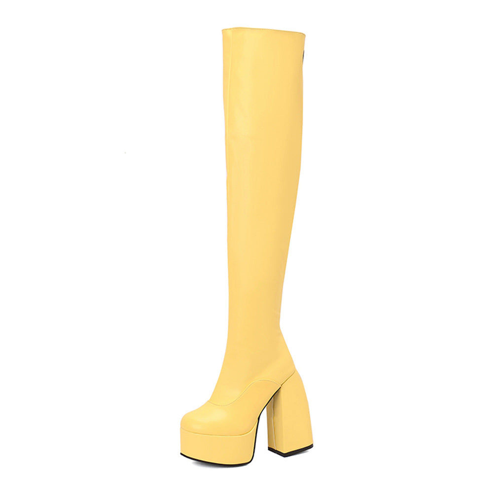 Sarah Express Over-the-Knee Chunky Heel Platform Boots Yellow