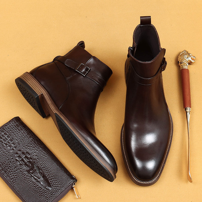 Sarah Express Men's Genuine Leather Square Toe Ankle Boots