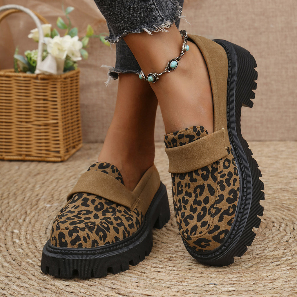 Sarah Express Women's Leopard Print Platform Slip-On Loafers