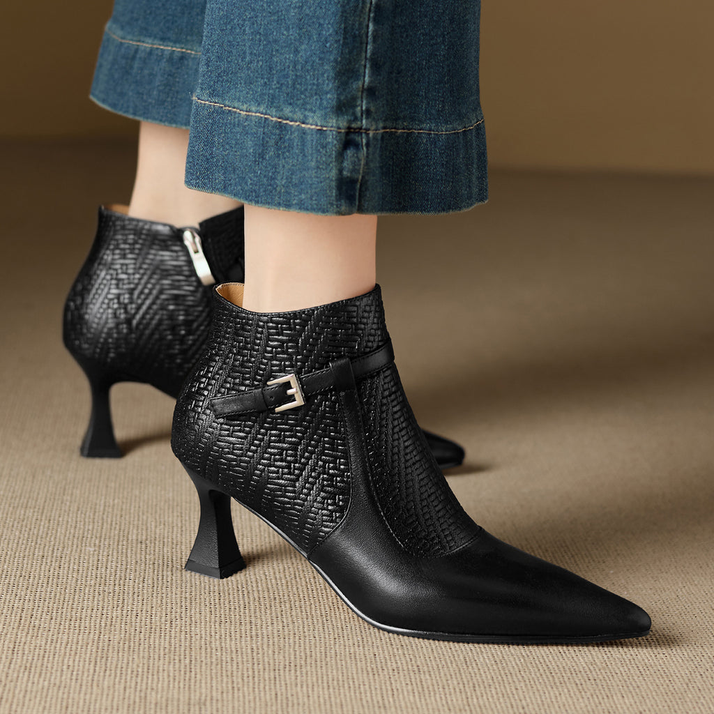 Sarah Express Pointed Toe Chunky Heel Ankle Boots