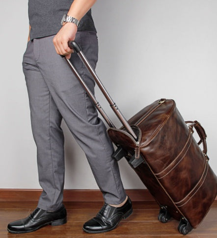 Sarah Express Large Capacity Cowhide Trolley Travel Bag Chocolate